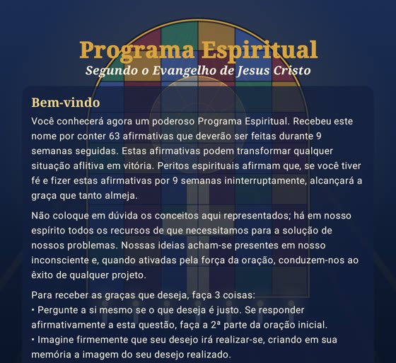 Tela do app Programa Espiritual
